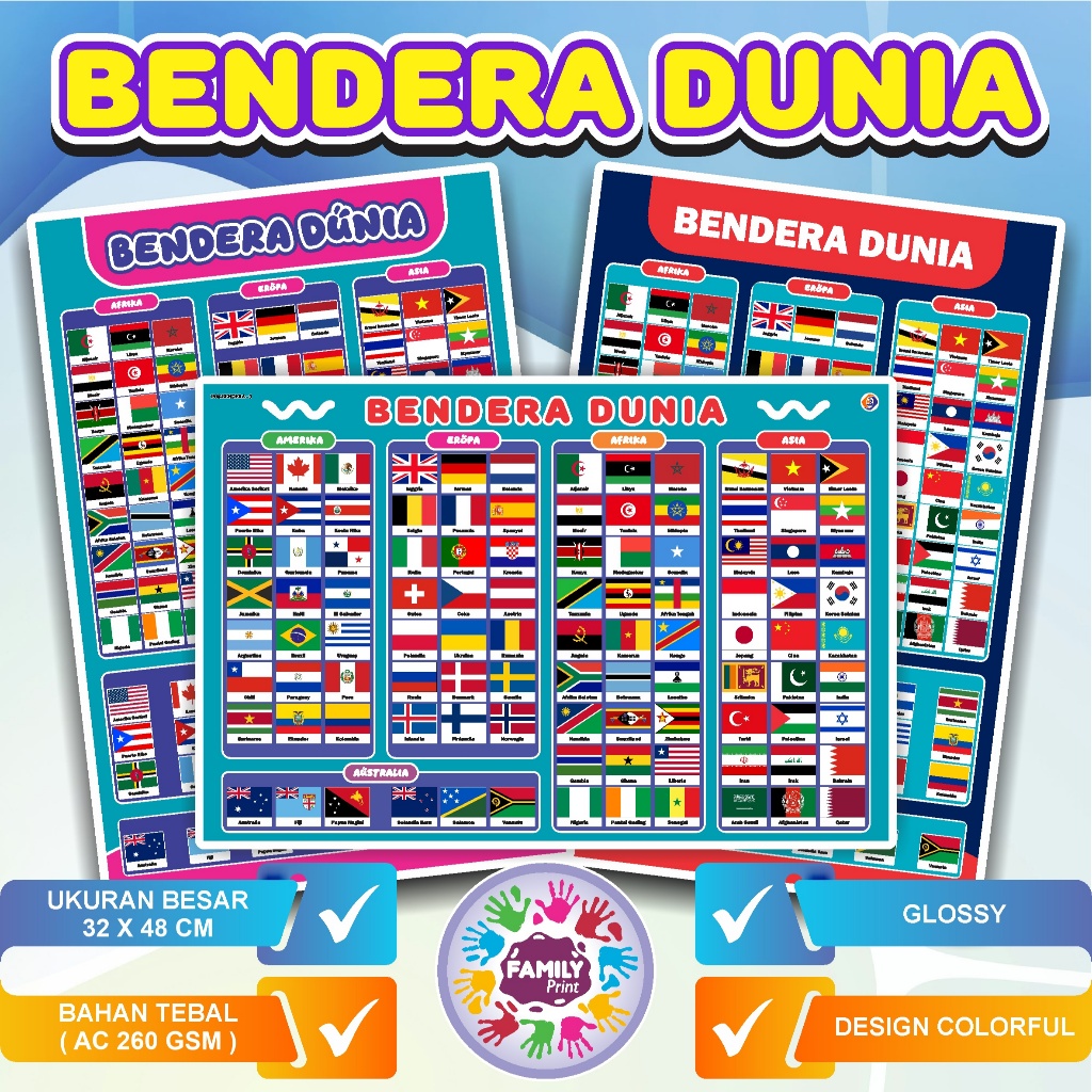 Poster Bendera Dunia / Poster Edukasi Anak - Poster Bendera Negara
