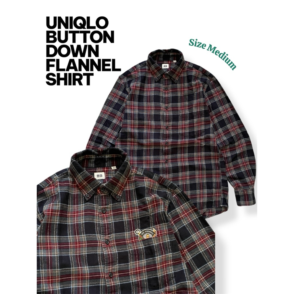 Kemeja panjang flannel Uniqlo Button down Size M Second Original