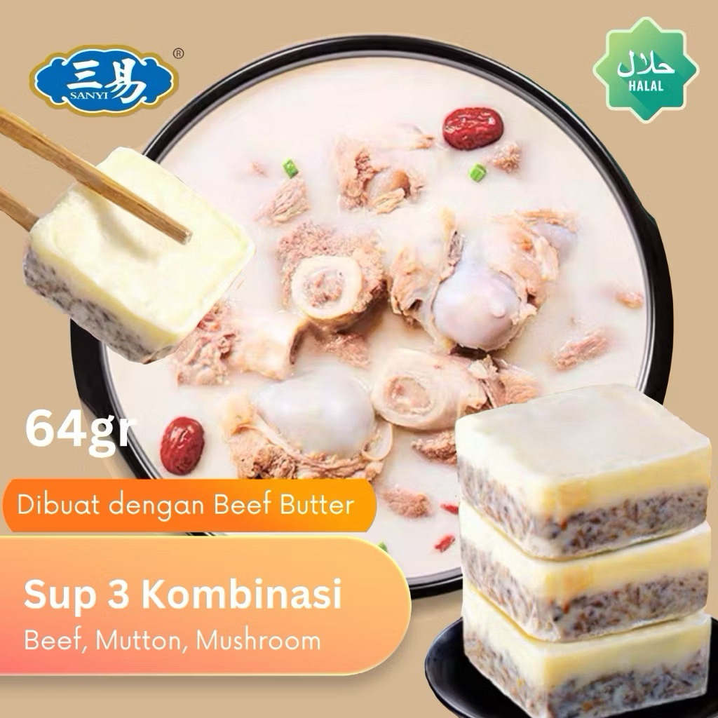 SANYI Bumbu Kuah Hotpot Kolagen Sapi Halal 64gr Sup 3 Kombinasi Beef Butter – Kuah Shabu-Shabu Gurih