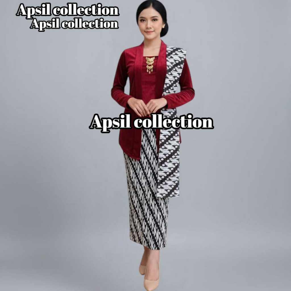 SET KEBAYA BLUDRU PREMIUM  KUTU BARU ( Rok+kebaya +selendang) SET TRADISIONAL INDONESIA warna maron