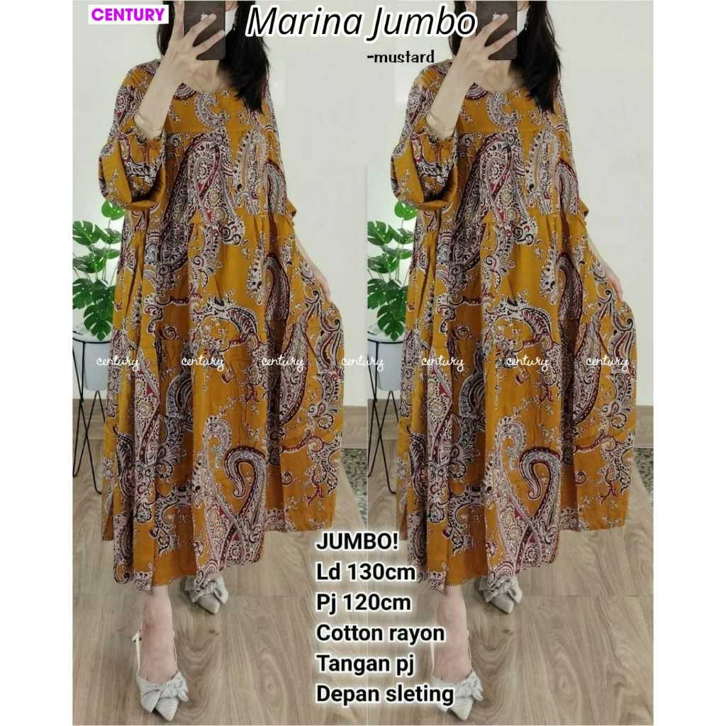 Marina Jumbo Dress Midi Katun Rayon Batik/Baju Gamis Jumbo Mewah Ld 130 Ld 140/Marina Midi Dress Sus