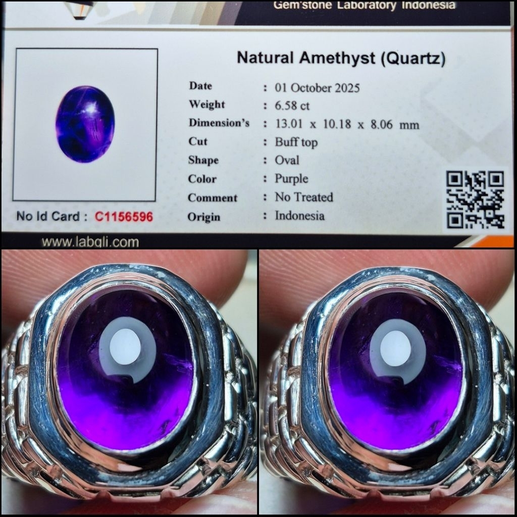 Natural Amethyst Kecubung Kalimantan Ring Perak Silver Handmade memo Lab