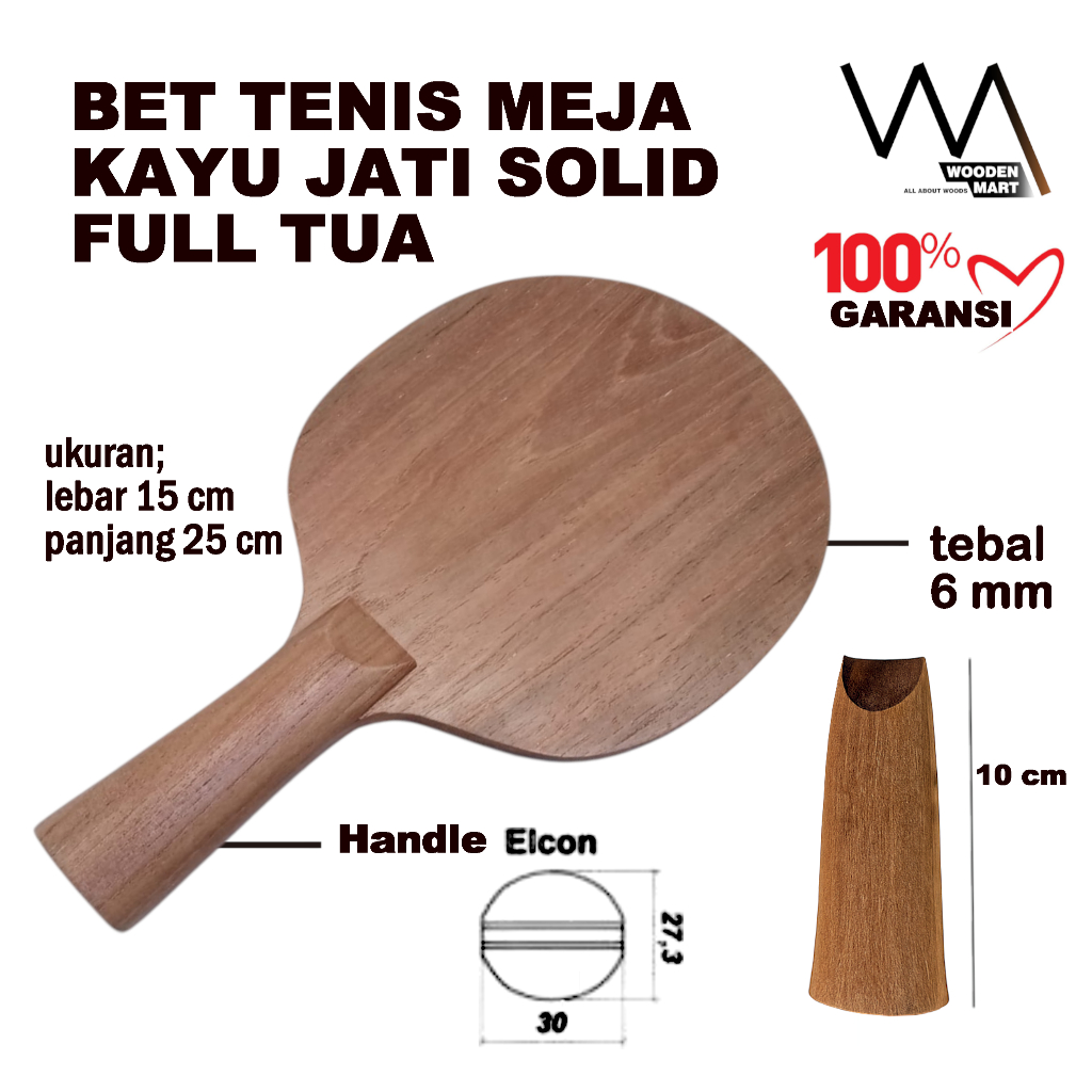 Bet tenis meja pingpong kayu jati galih total tua MOTIF HANDLE ELCON