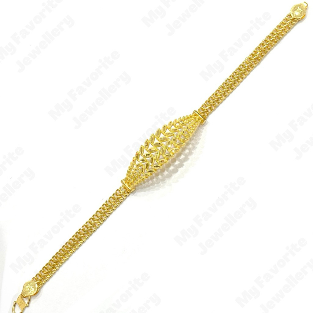 Gelang Holo Papan Daun Simpel Emas Asli Kadar 875 20karat