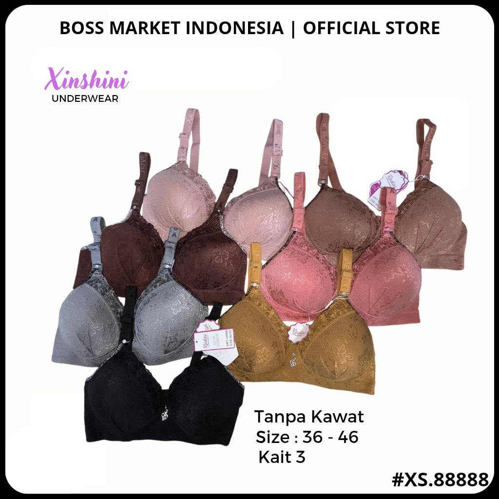 Bra XINSHINI Import Premium kait 3 [TANPA KAWAT] - BH Wanita Xinsini #XN88888 BRUKAT FULL