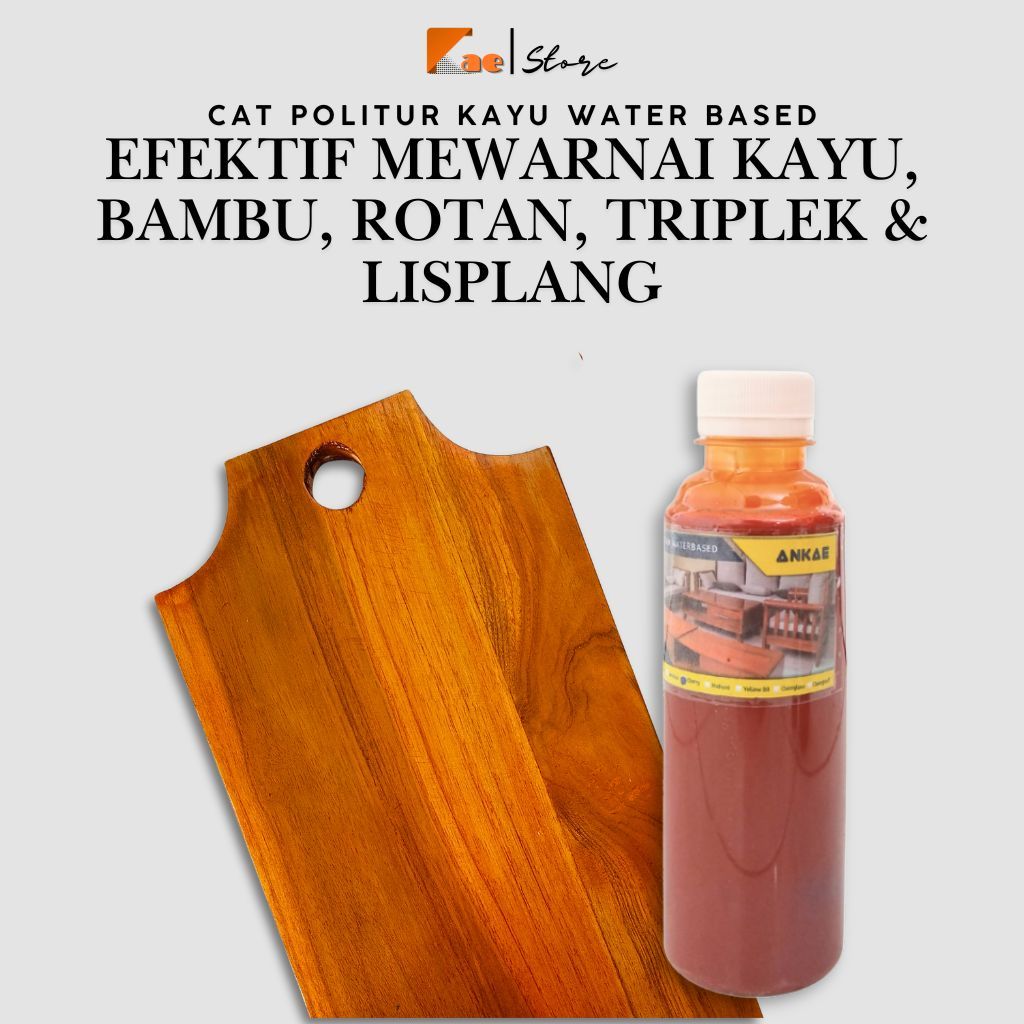 Cat Politur Kayu Water Based 250gr Plitur Pewarna Kayu Bambu Rotan Triplek Lisplang