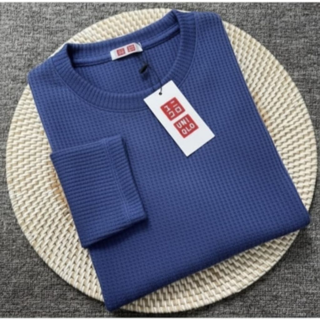 baju waffle uniqlo tangan panjang polos