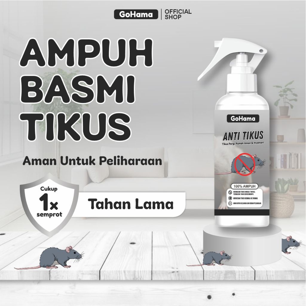 (BONUS UMPAN & JEBAKAN TIKUS) GoHama - Anti Tikus Cairan dan Pembasmi Tikus Paling Ampuh 100% di rum