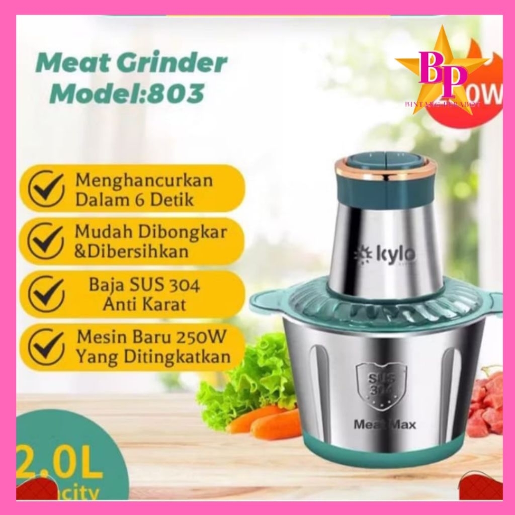 Blender stainless hijau premium quality kapasitas 2Liter/food chopper/penggiling daging/blender dagi