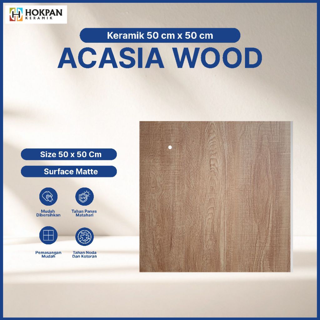Lantai Keramik Motif Kayu Acasia Wood 50x50 Matte - Hokpan Keramik
