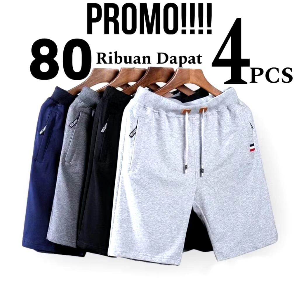 PROMO 4pcs Celana pendek pria wanita dewasa santai babytery saku resleting jumbo/celana pendek pria 