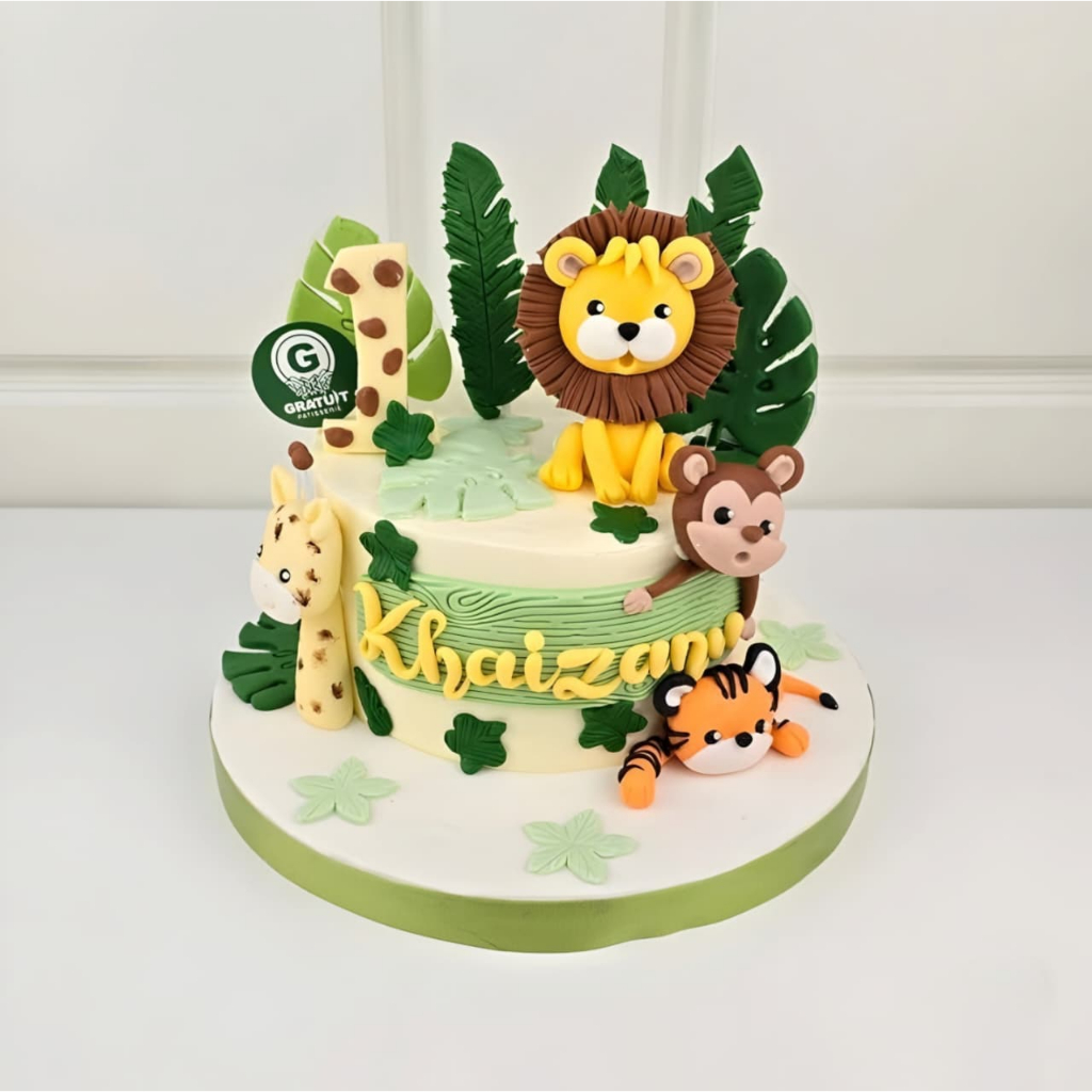 CAKE TEMA HEWAN ZOO ANIMAL UK 15CM SEMI FONDANT / KUE ULANG TAHUN