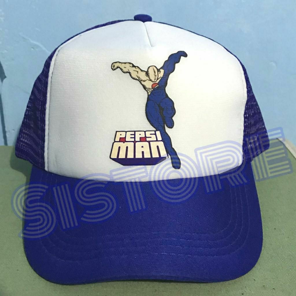Topi Pepsiman Pepsi Man Running Classic Game Gamer Gaming RETRO Playstation Topi Jaring Trucker Hat