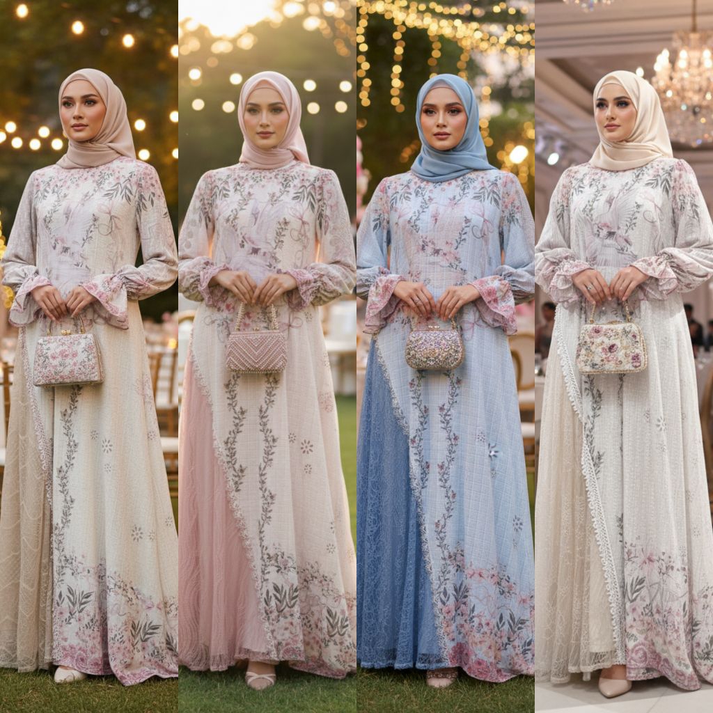HANA BRUKAT CHANTILY DRESS GAMIS PREMIUM MURAH