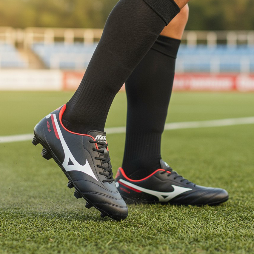 Sepatu Bola Dewasa Mizuno Morelia Hitam Putih Merah