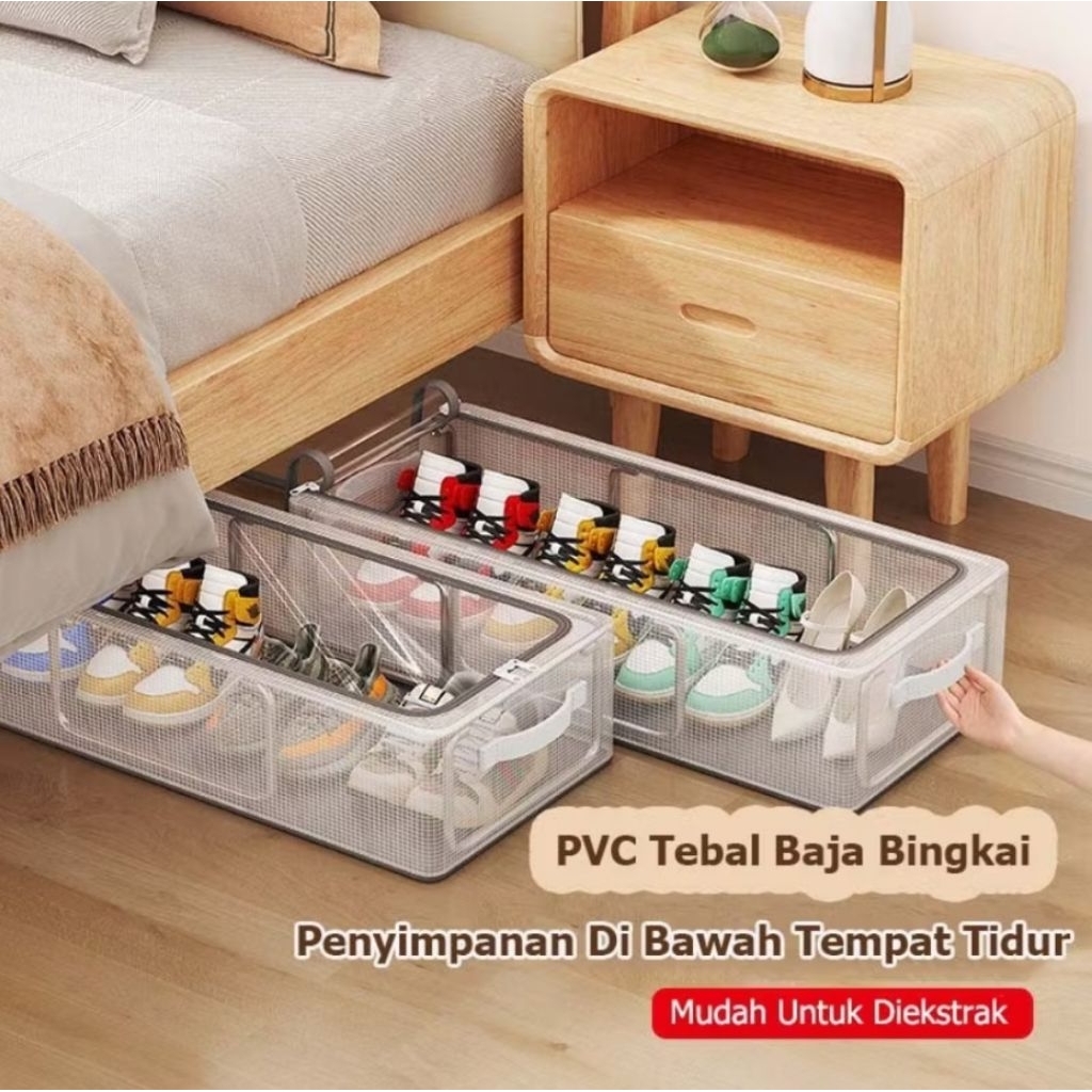 MINISO BALI | Kotak Sepatu Lipat Transparan Tebal Bahan PVC / Foldable Shoes Storage Box Organizer /