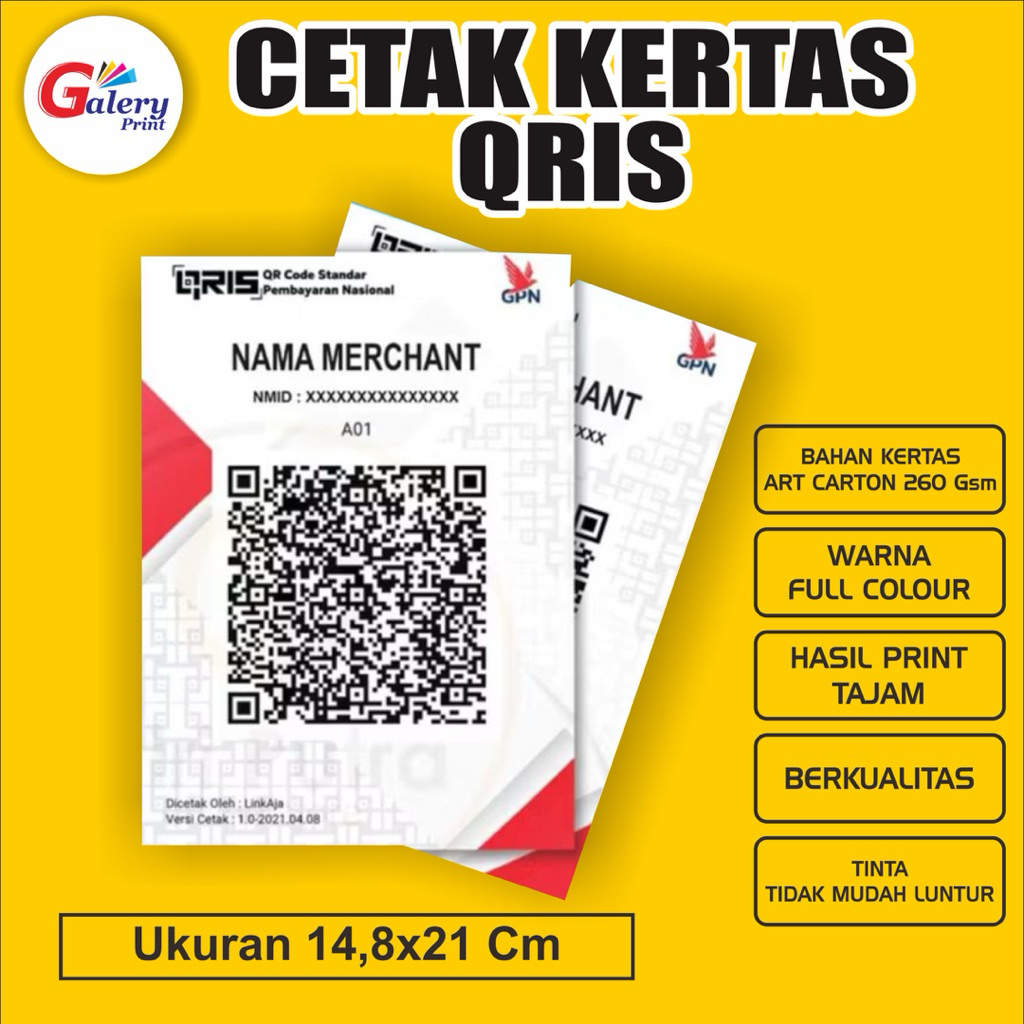 (Cetak Saja)Cetak Kertas Qris Ukuran A5/Qris Print