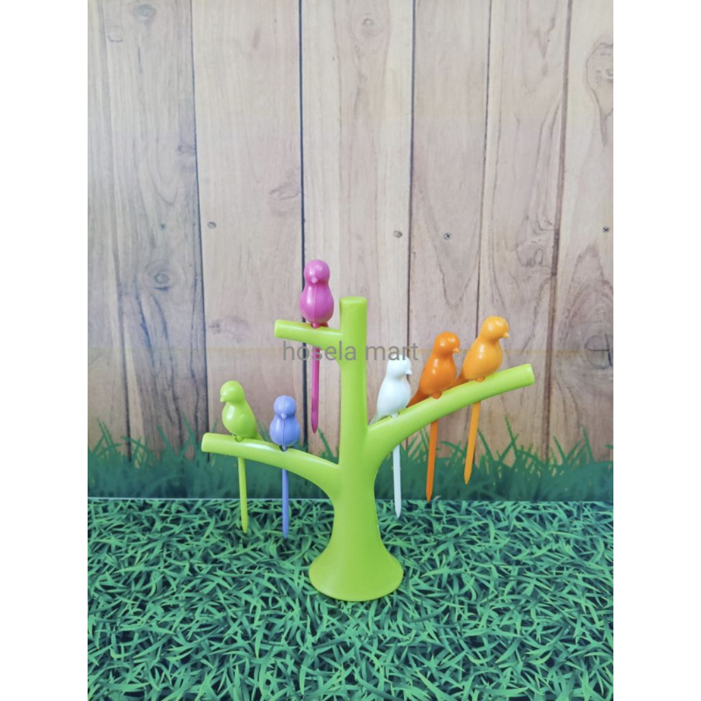 Garpu kue motif burung set isi 6 garpu / garpu buah plastik ) garpu unik / garpu lebaran / fruit for