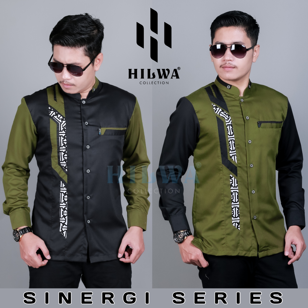 HILWA OFFICIAL - Kemeja Koko Pria Lengan Panjang Motif Sinergi Batik Bahan Toyobo Fodu
