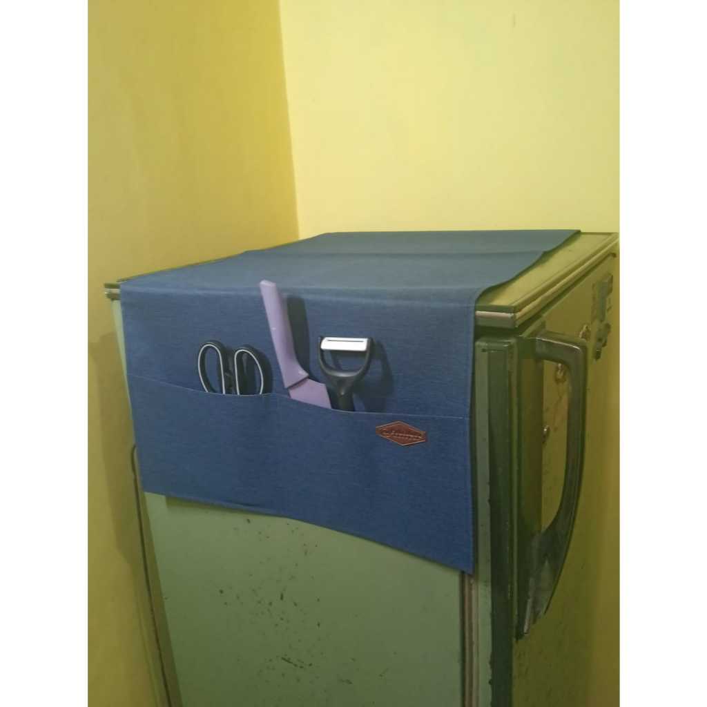TUTUP KULKAS DENIM POLOS /TUTUP KULKAS KAIN AESTHETIC / COVER KULKAS MINIMALIS / TAPLAK KULKAS / TAP