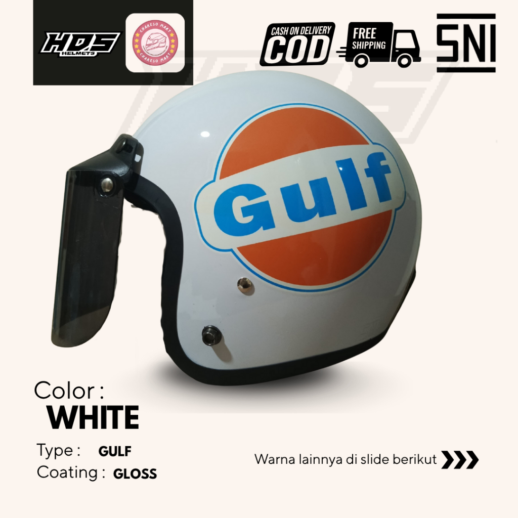 Helm Bogo Dewasa Classic Polos Motif Gulf Putih HDS Helmet Half Face SNI Pria Wanita Cepol Hijab