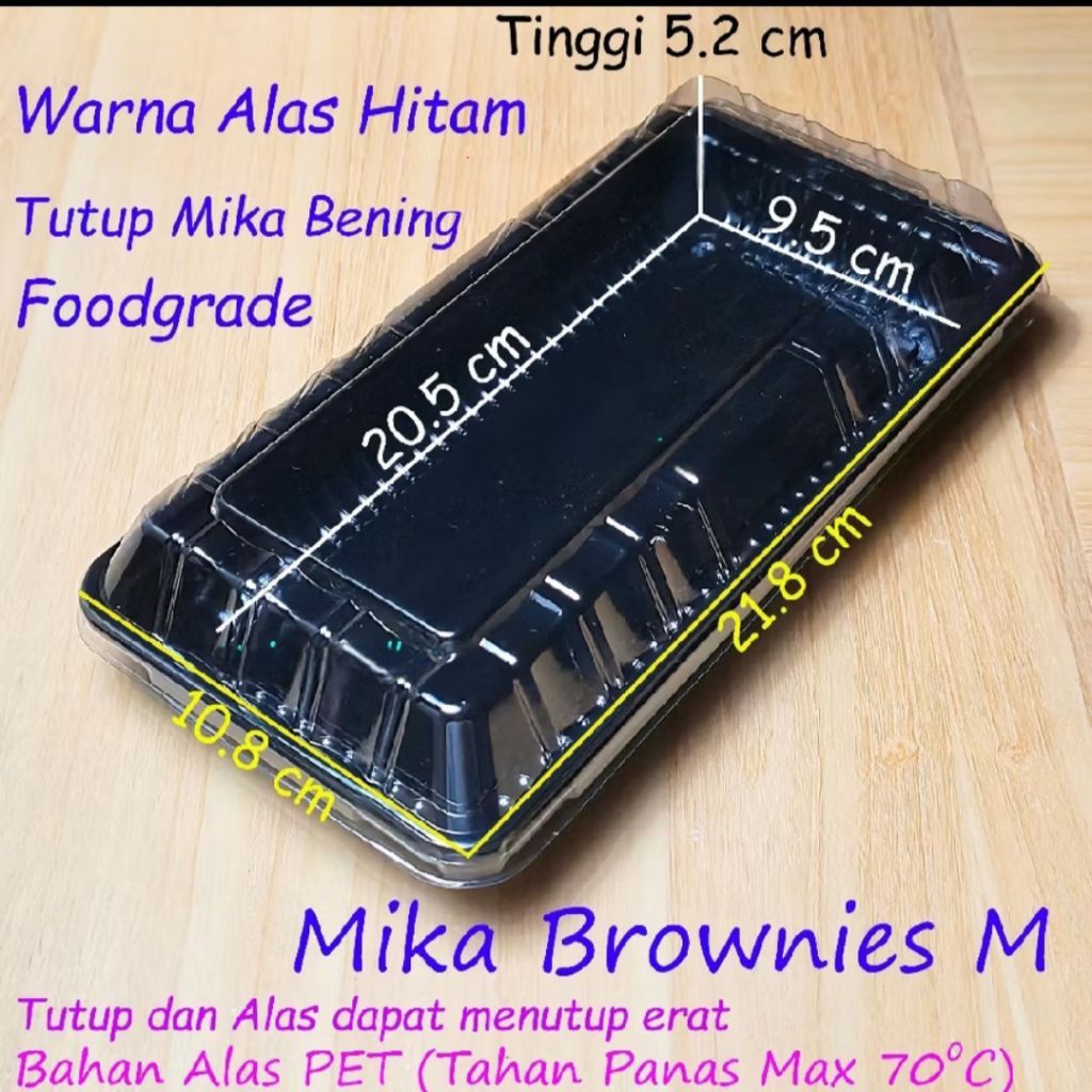 Isi 50pcs Mika brownies Medium(M) Box Kotak Mika Plastik Hitam Coklat,Tempat Kue Bolu