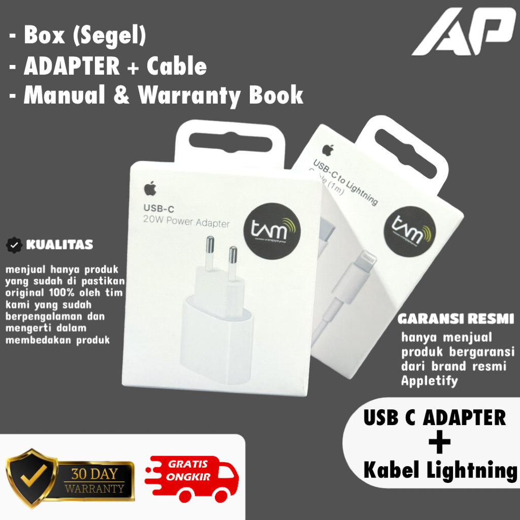 Adapter iPhone 20W USB-C Original Adaptor Kepala Charger iPhone 17 16 15 14 13 12 11 Type C PD Fast 