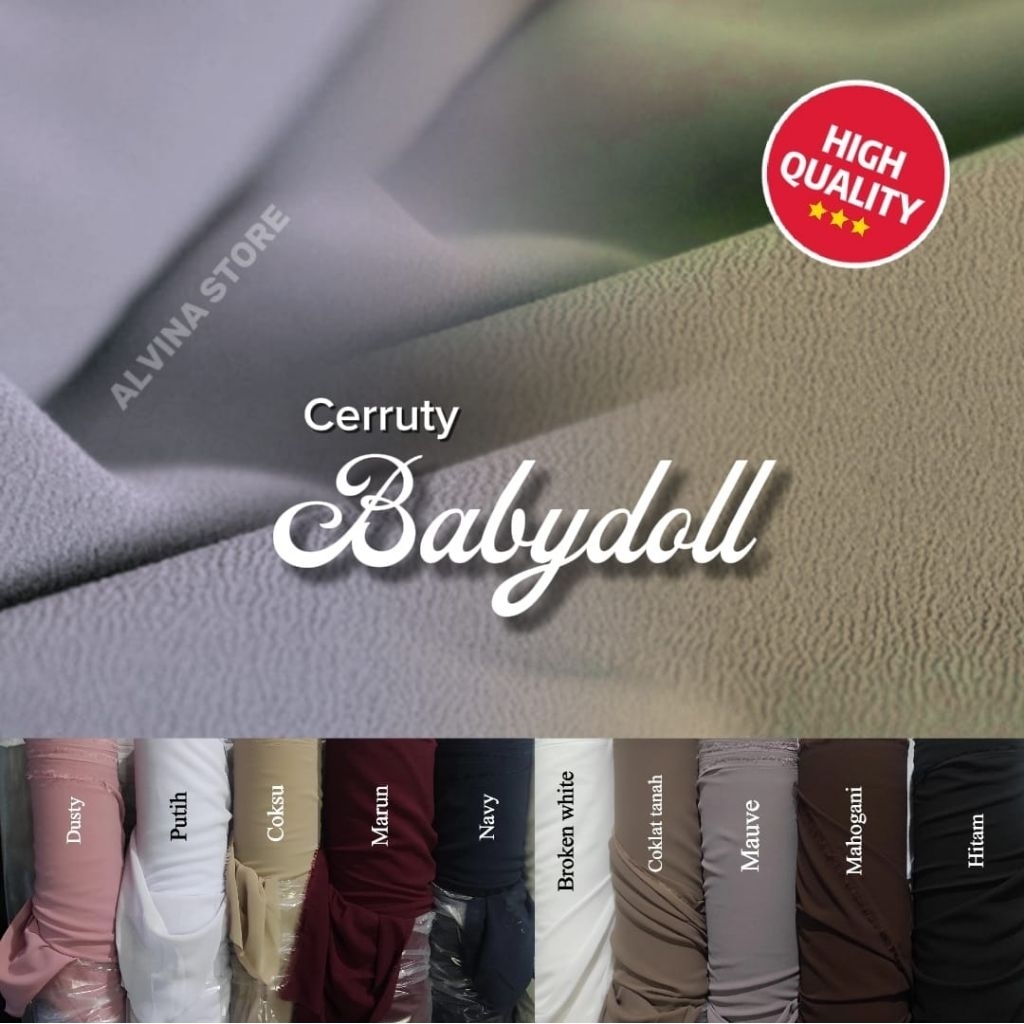 Kain Ceruty Babydoll eceran bahan gamis, kerudung, rok, blus, dress, syal dan lainnya