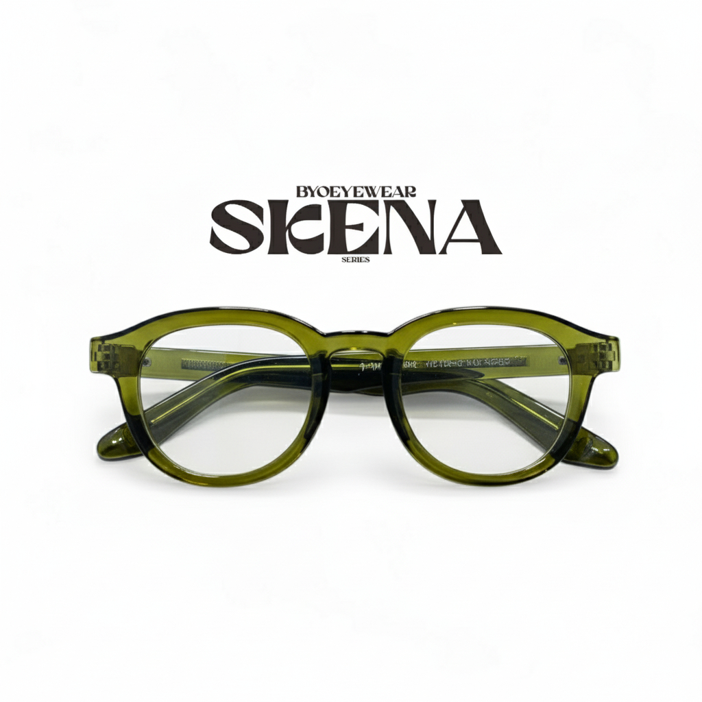 Byoeyewear Kacamata Retro Bulat Hijau Army Tebal | Frame Kacamata Vintage Pria Wanita Trendy Kacamat