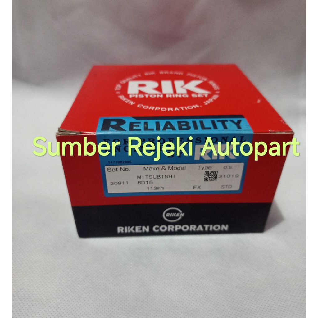 RING SEHER SET RING PISTON MITSUBISHI FUSO 6D15 MERK RIKEN