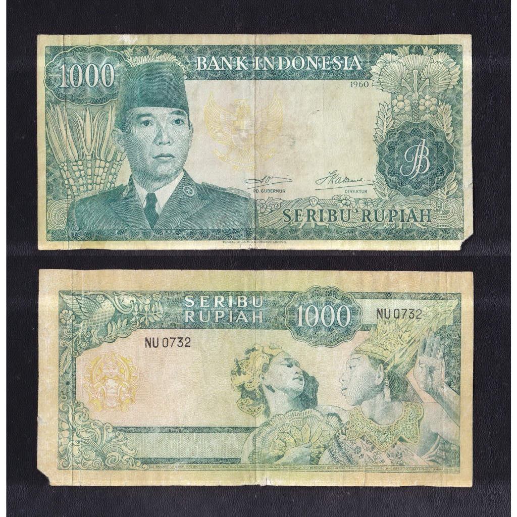 Uang kuno 1000 rupiah seri Sukarno tahun 1960 #TDLR Wmk Bung Karno S/N ... NU 0732