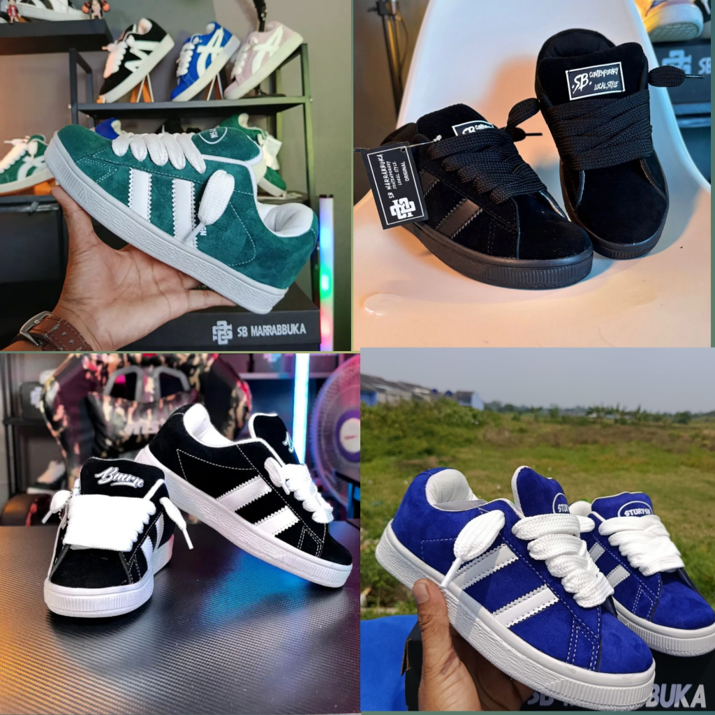 Sepatu Sneakers Casual Pria Wanita Model Gemuk BAHAN SUEDE XL Warna Hitam Biru Pink Hijau Skate Sken