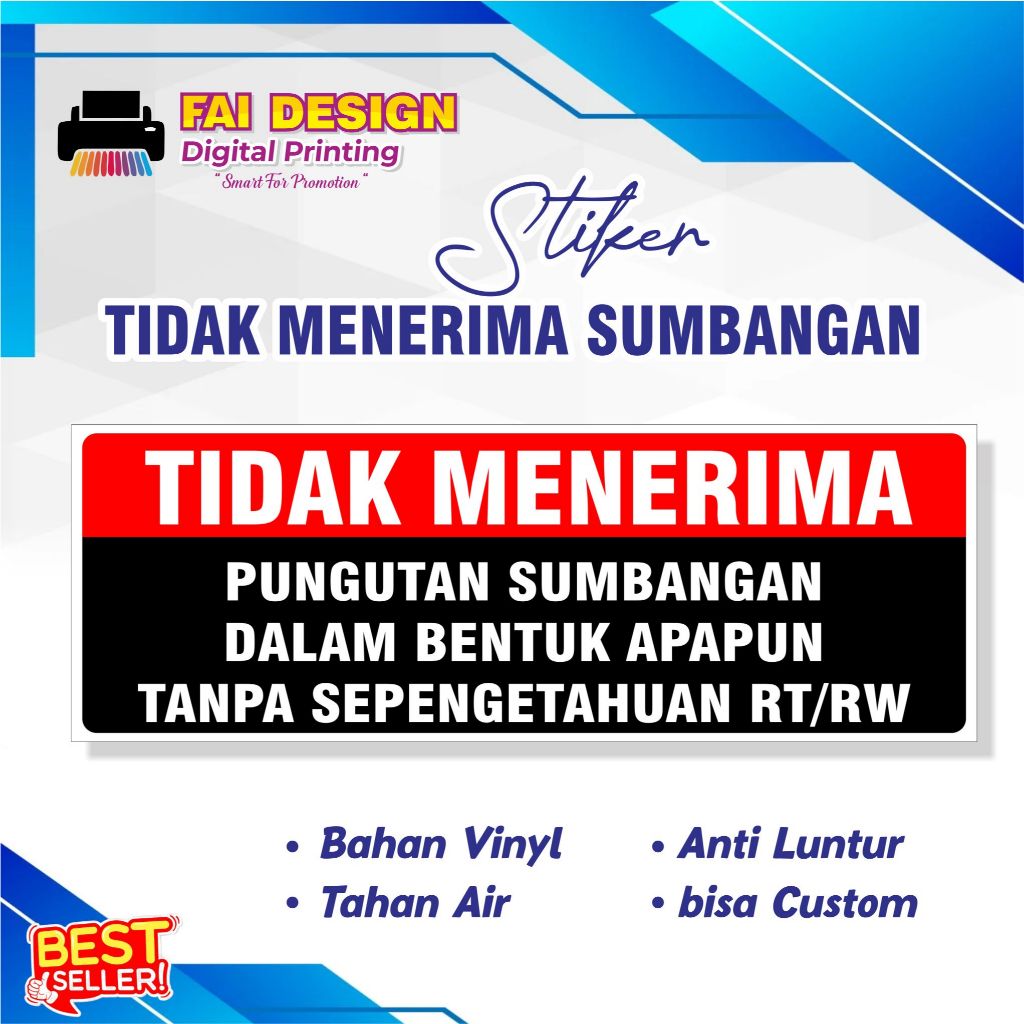 STIKER TIDAK MENERIMA SUMBANGAN TANPA IJIN