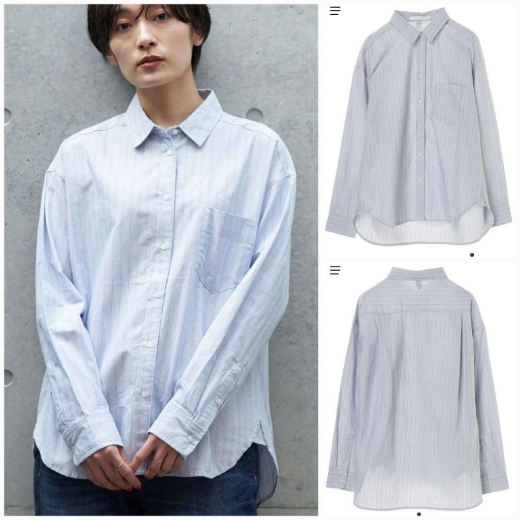 AMERICAN HOLIC blue stripe shirt kemeja salur biru