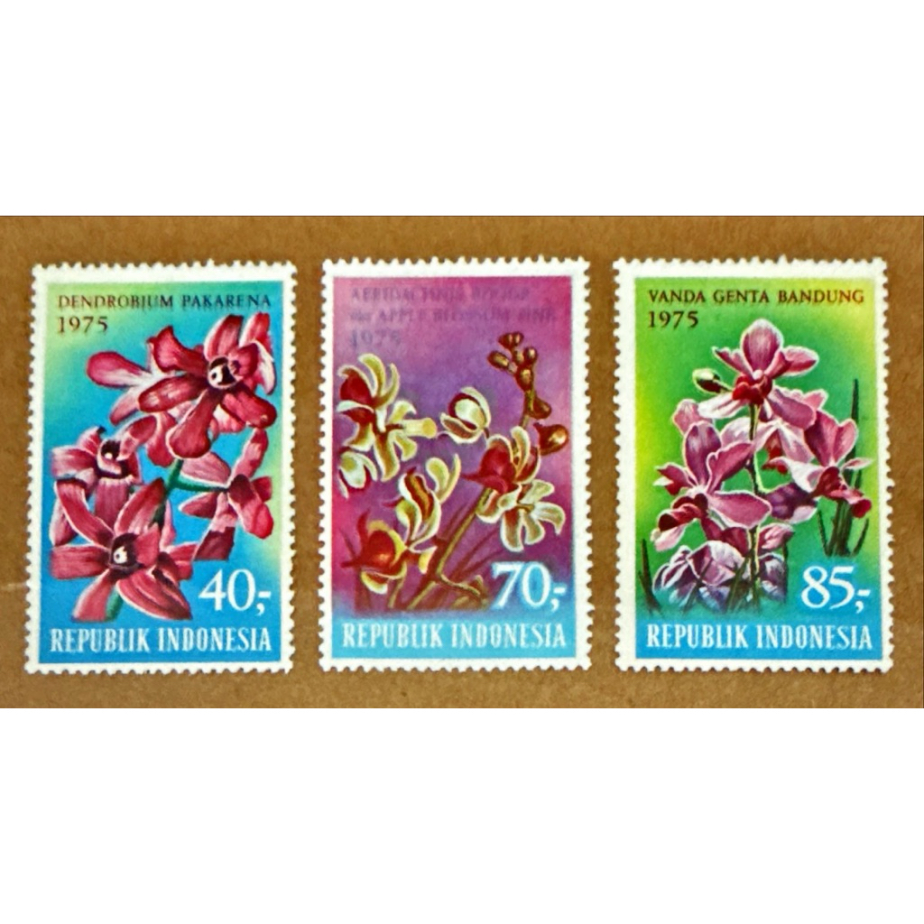 (BA) PRANGKO INDONESIA 1975 BUNGA ANGGREK 3V COMPLIT SET MNH.