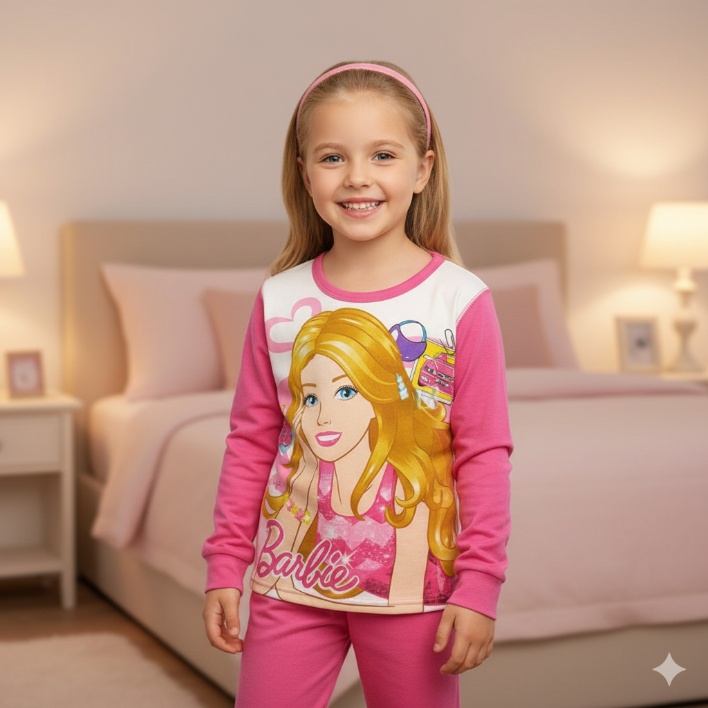 LNR Shop Girls Setelan Barbie Baju Tidur Lengan Panjang Bahan Katun Premium Tebal Cocok untuk Winter