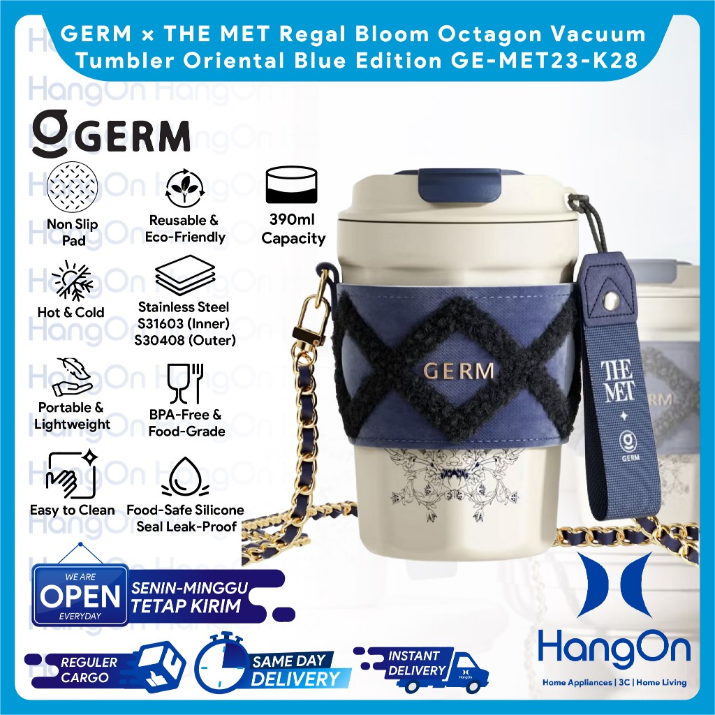 GERM × THE MET Regal Bloom Octagon Vacuum Tumbler Oriental Blue Edition GE-MET23-K28 Water Cup Porta