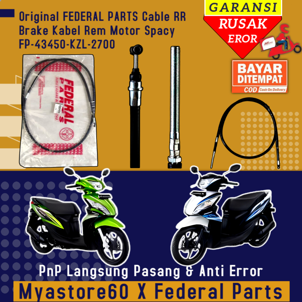 ORIGINAL FEDERAL PARTS Cable RR Brake Kabel Rem Sepeda Motor Spacy Helm In FP-43450-KZL-2700