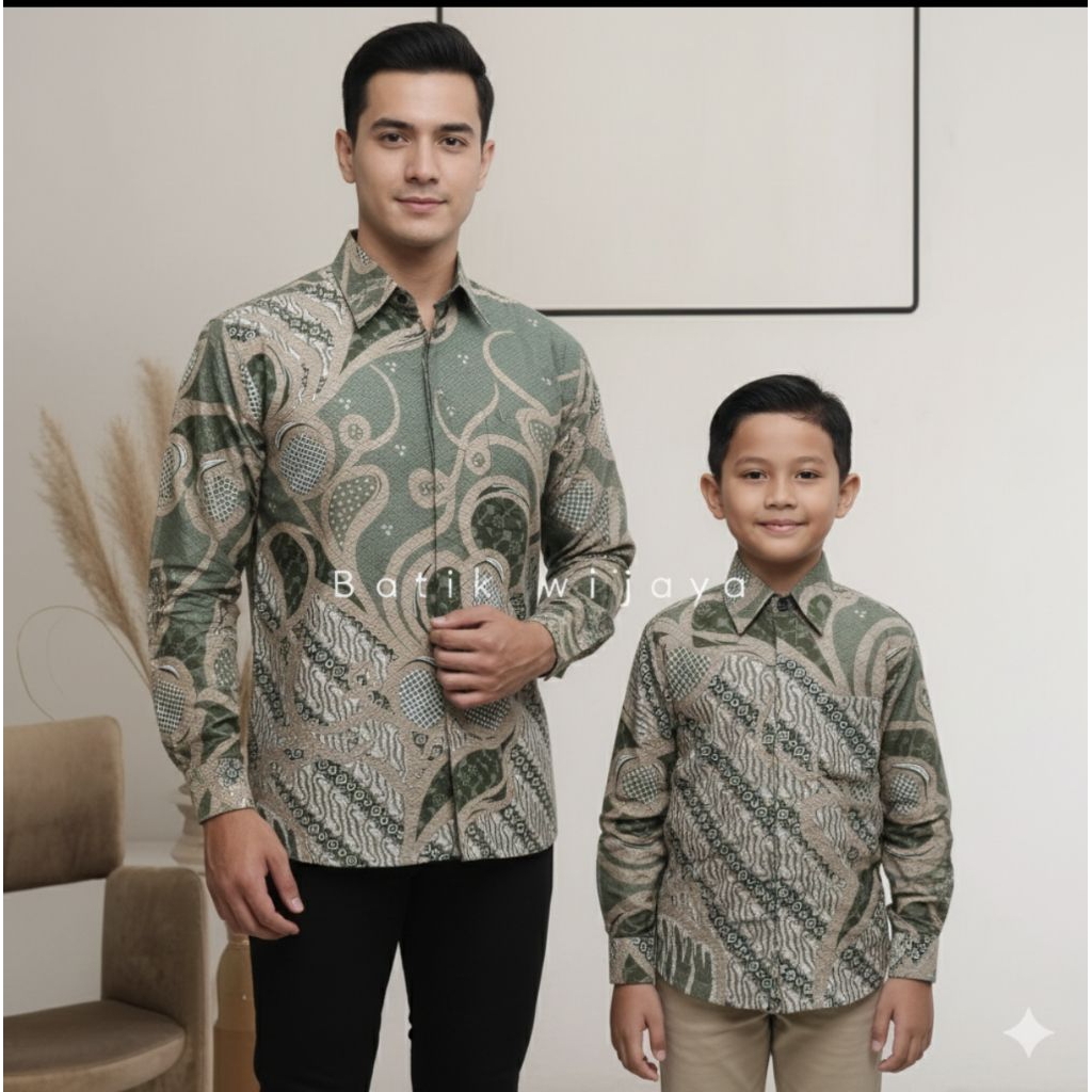 batik couple ayah anak katun premium COD/BATIK COUPLE AYAH ANAK HIJAU SAGE PREMIUM