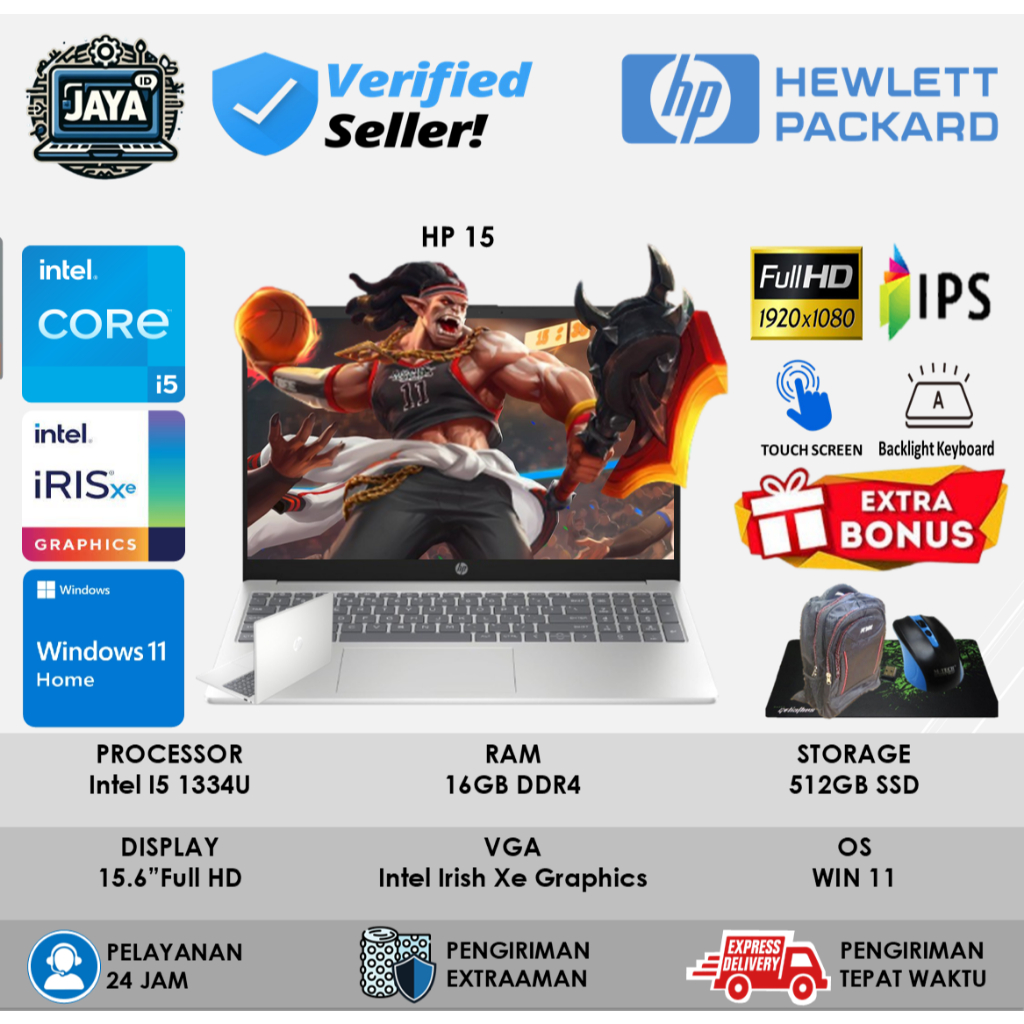 Laptop HP 15 Intel Core I5 1334U 16GB 512GB 15 Inch FHD IPS Touch Screen BackLight Keyboard
