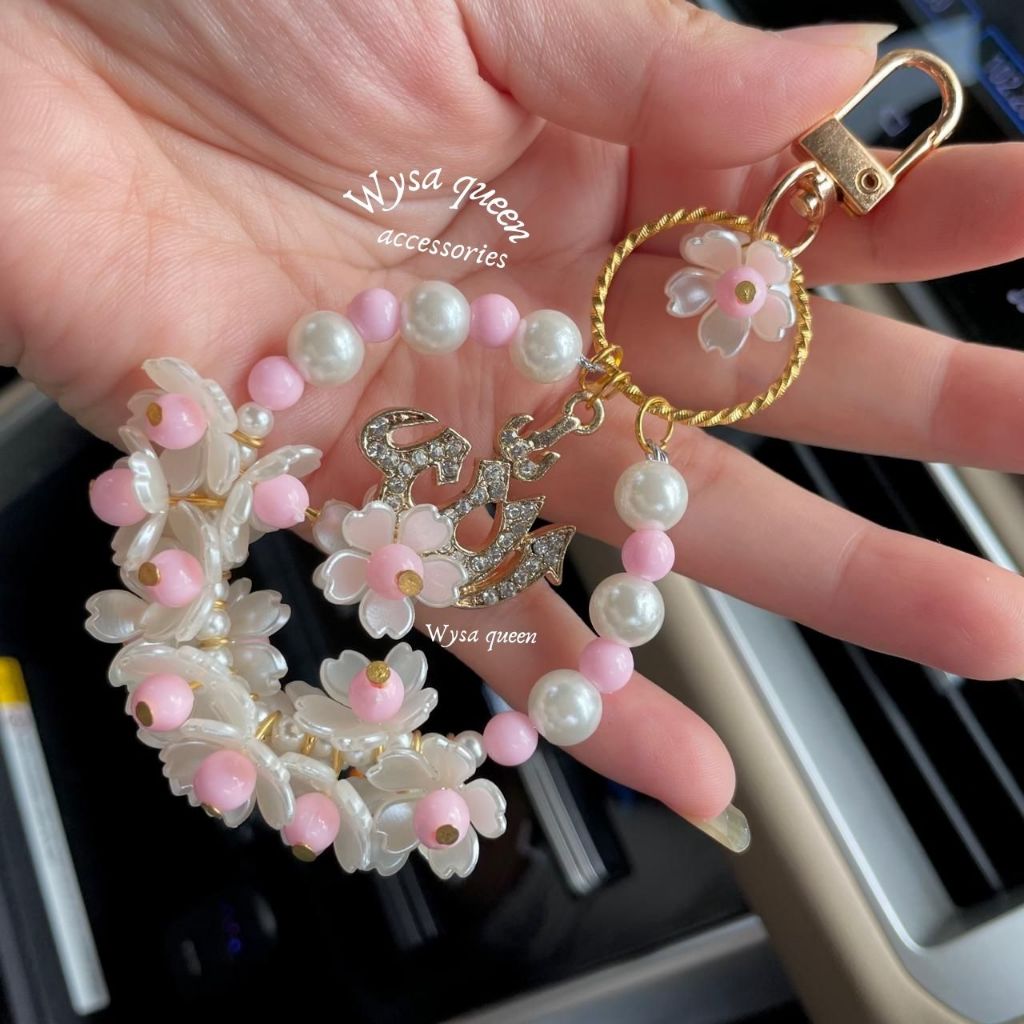 Bag Charm Keychain Lafadz Allah Manik Kelopak Bunga Aesthetic