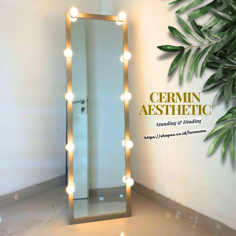 Kaca Aesthetic Cermin Standing Vanity Lamp Standing Dinding Gantung Mirror Lampu LED Full Body
