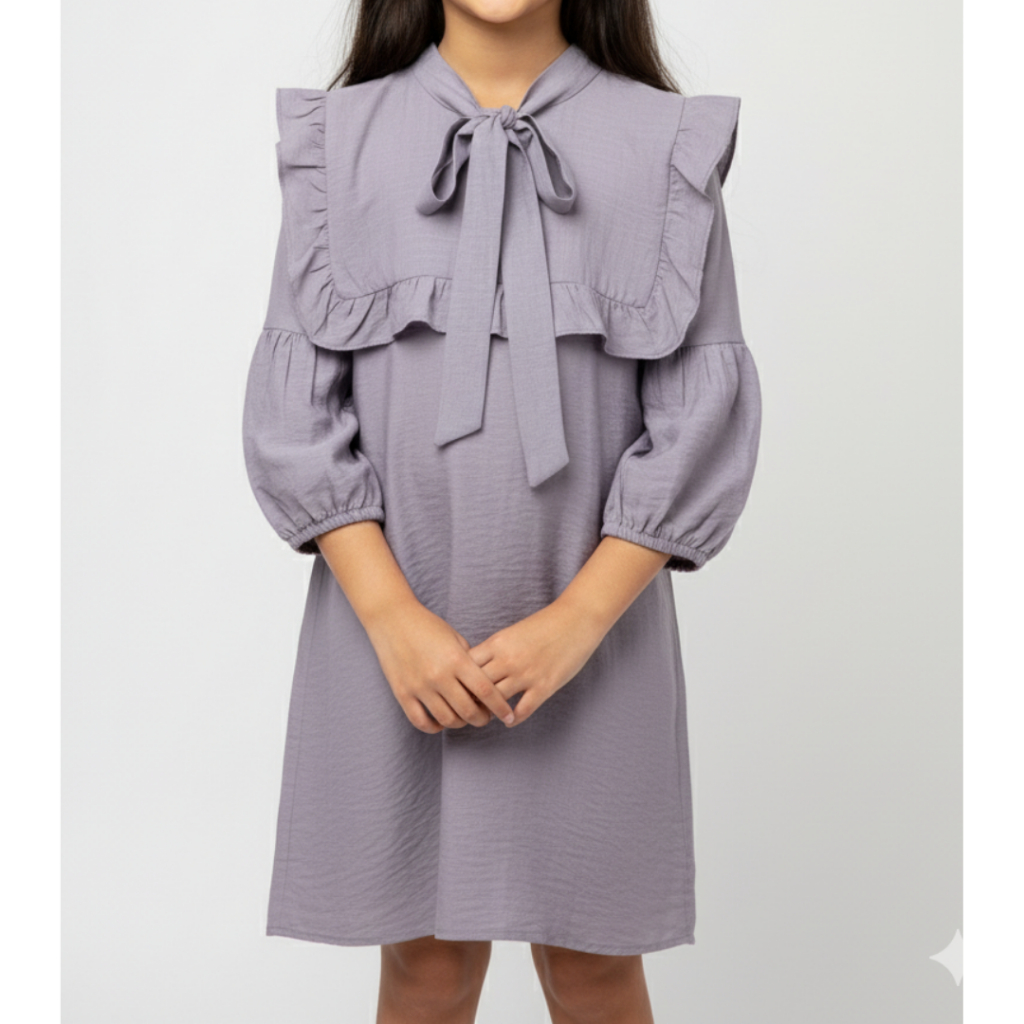 Audi Gamis Polo Linen Lengan Rampel | Gamis Anak Perempuan | Gamis Anak Polo Linen Polos