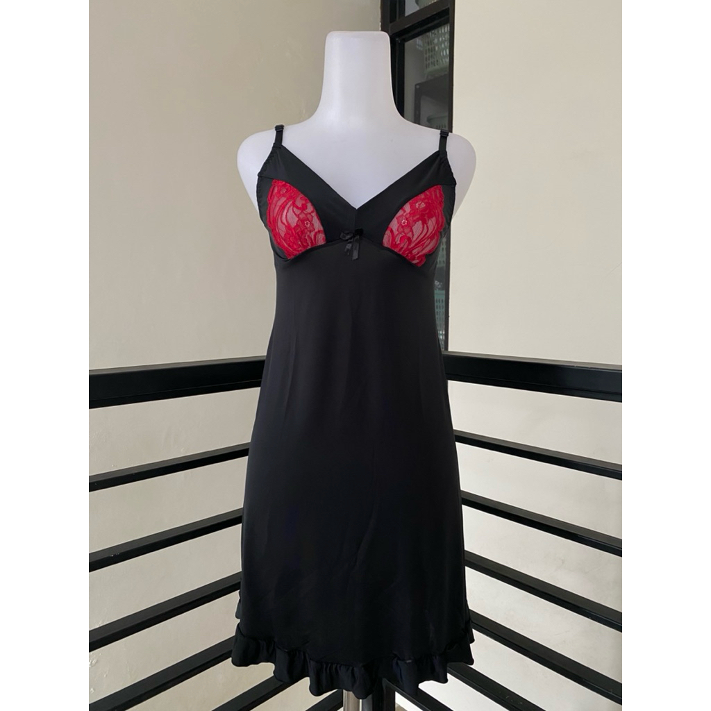 ST.YVES LINGERIE DRESS SLIM FIT LACE MERAH CANTIK SIZE M L BAJU TIDUR SEXY WANITA