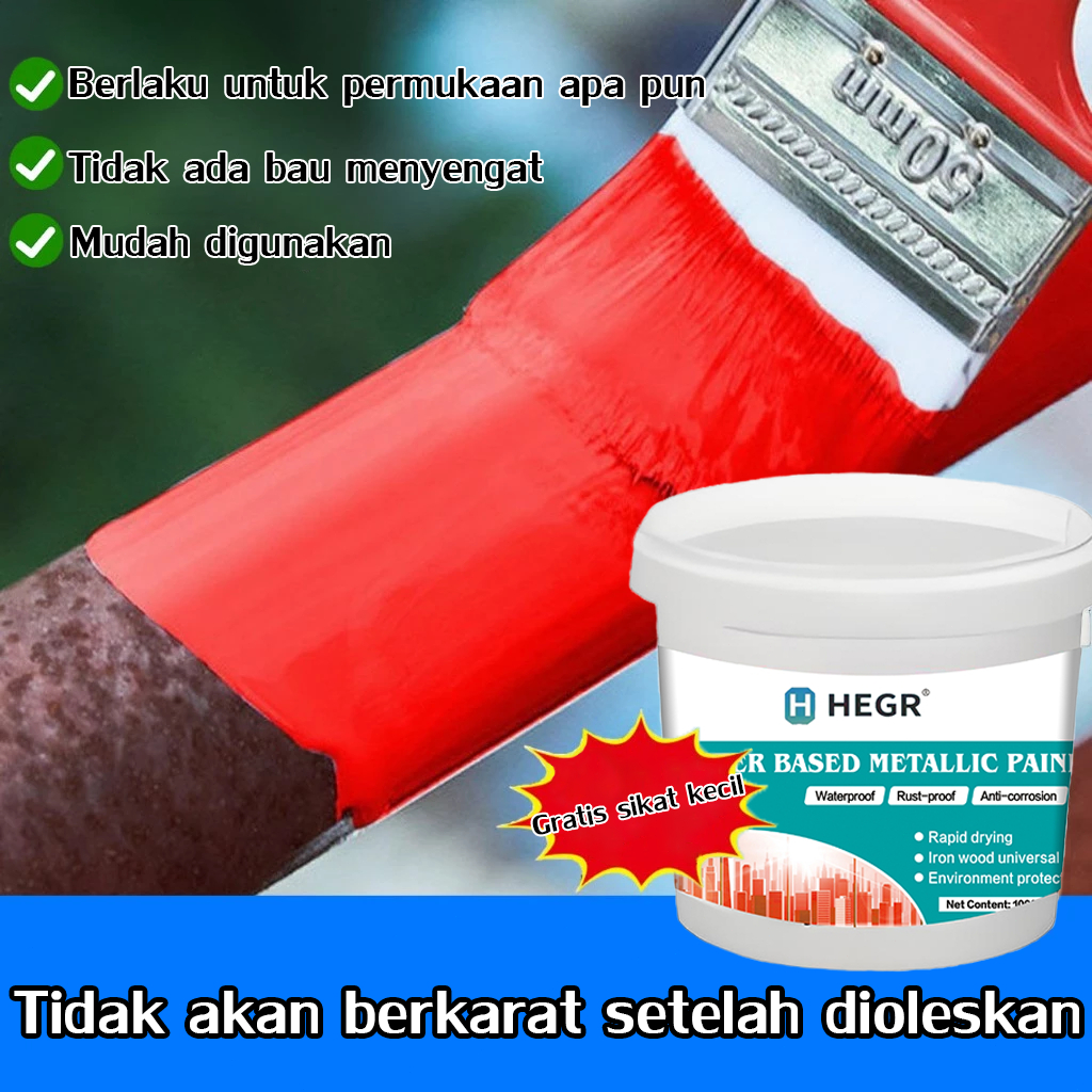 HEGR Cat Besi Anti Karat - Merah, Pengeringan Cepat & Tahan Lama (Gratis Kuas Kecil)