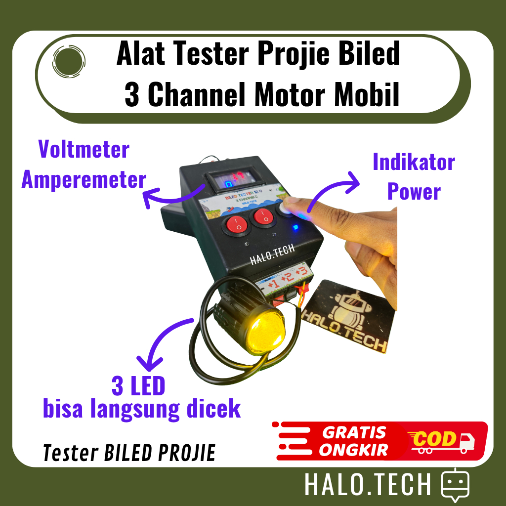 Alat Tes lampu Tester lampu Motor Mobil Biled Projie Bohlam LED Halogen 3 Channel