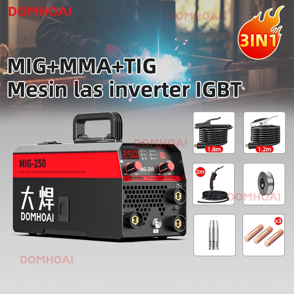 DOMHOAI Mesin Las Inverter MIG-250 120A/220V IGBT Mesin Las Listrik MIG Tanpa Gas Inverter Trafo Las