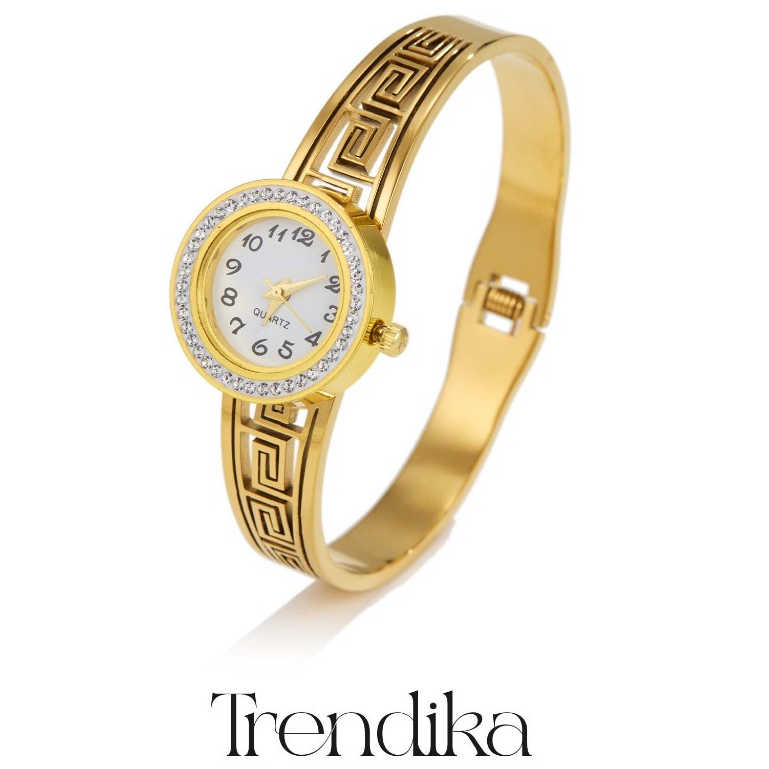 Trendika Gelang jam tangan emas asli 18k bermotif Yunani yang elegan T1029