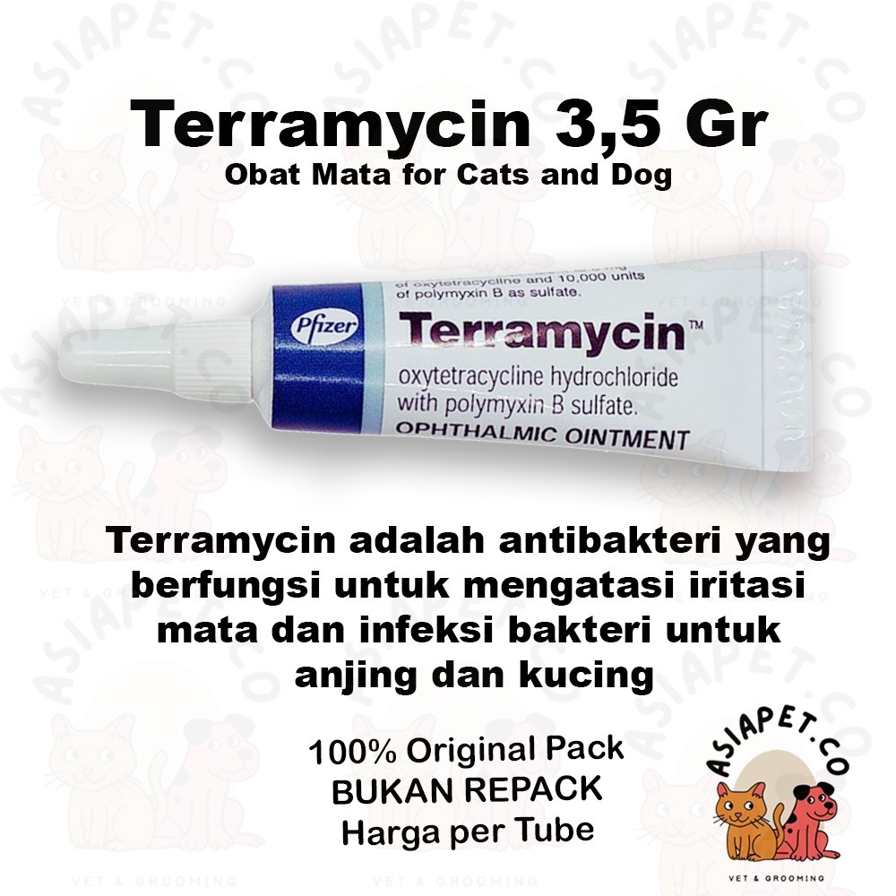 Terramicin Obat Salep untuk iritasi / belekan/ bakteri/ virus mata untuk anjing dan kucing