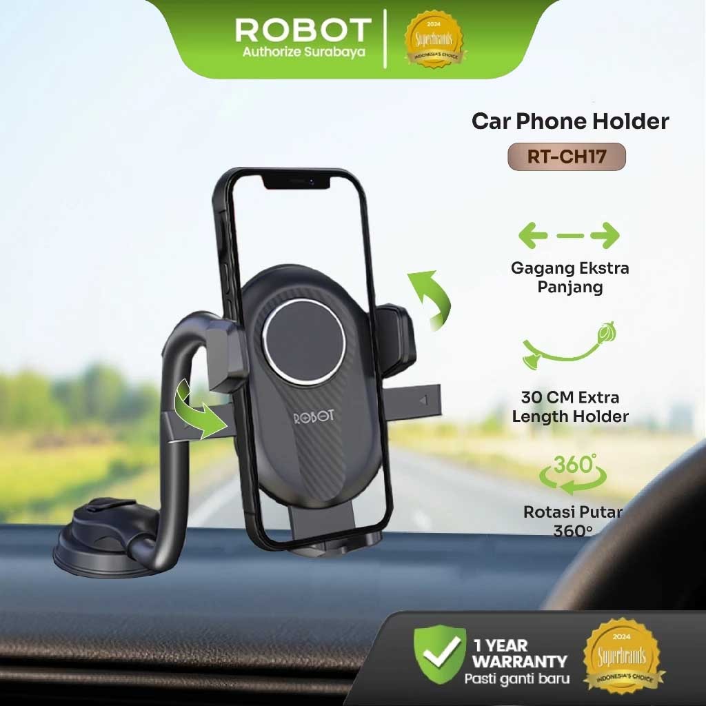 ROBOT Universal Car Holder RT-CH17 30CM Alumunium Tube with Stent - Garansi Resmi 1 Tahun